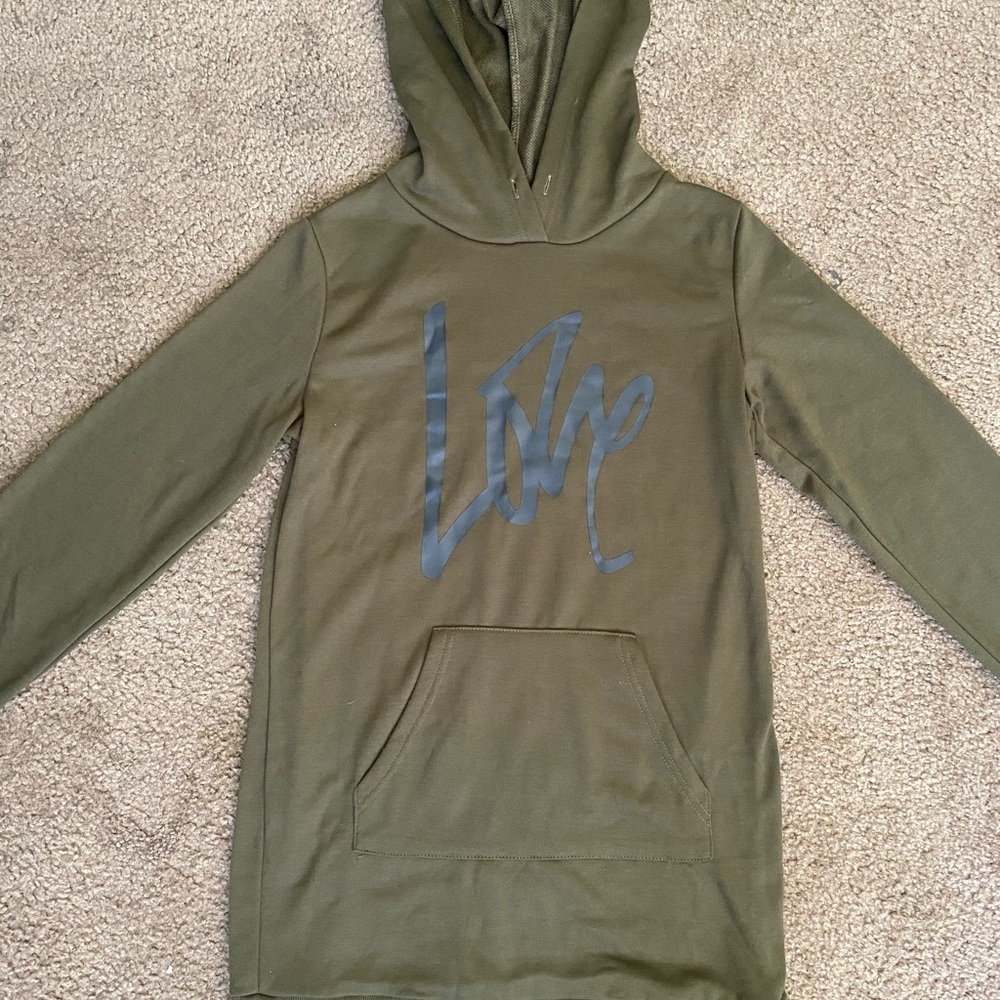 PrettyGarden Small Green Oversized Graphic Long Sleeve Hooded Pullover Sweater
